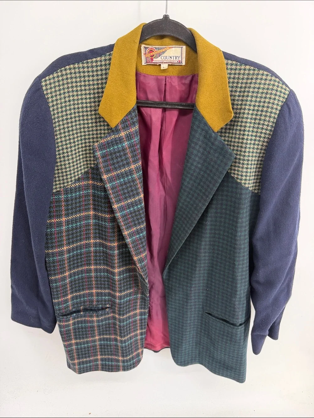 Vintage Melbourne Country wool blend multi plaid houndstooth oversized blazer L